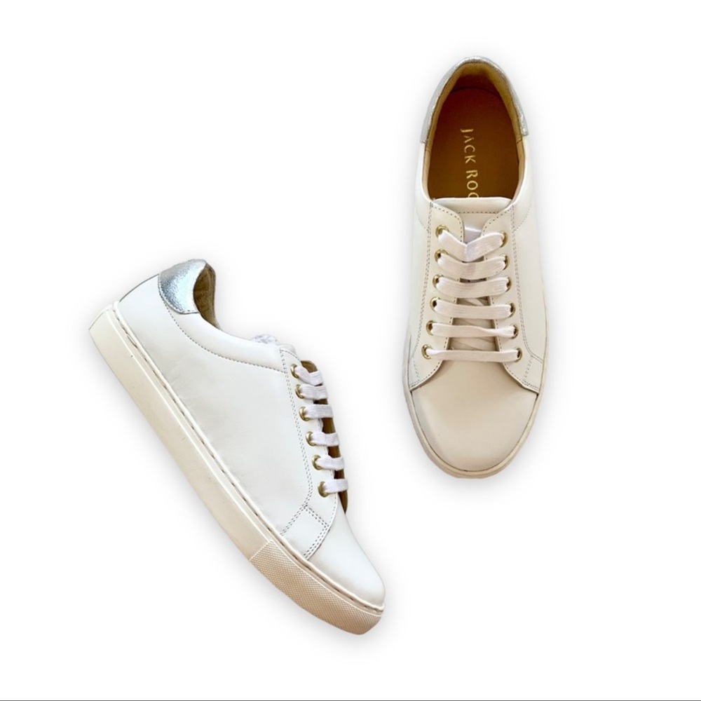 Jack Rogers Women’s Rory White and Silver Classic Lace Up Sneakers Size 7.5